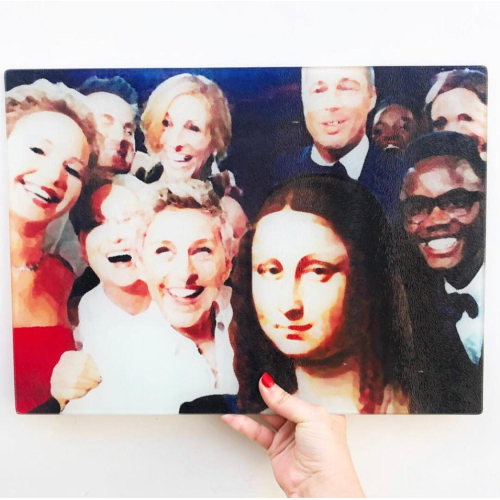 Art of Selfies - glass chopping board by Wallace Elizabeth