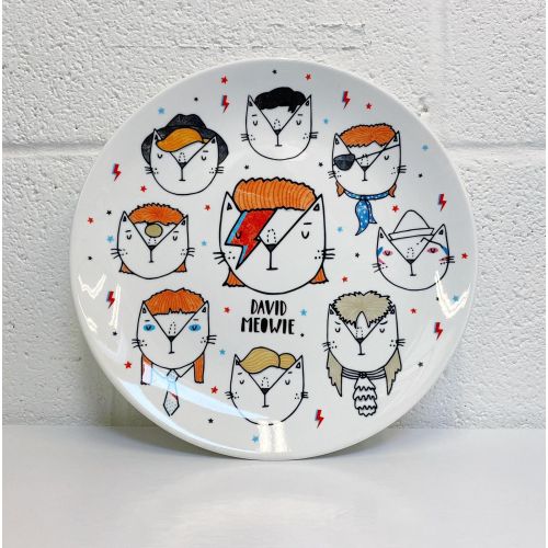 David Meowie - The 9 Lives Of - ceramic dinner plate by Katie Ruby Miller