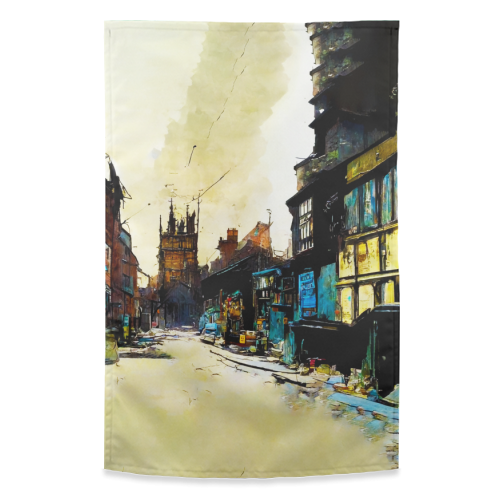 Holmfirth Village - funny tea towel by Morgan Spear