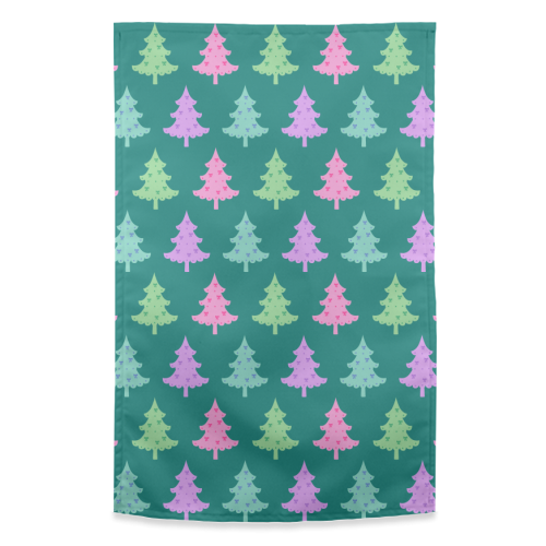 Pastel Christmas Trees - funny tea towel by Nida Designs